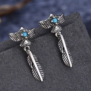 Antiqued 925 Silver Eagle & Feather Earrings